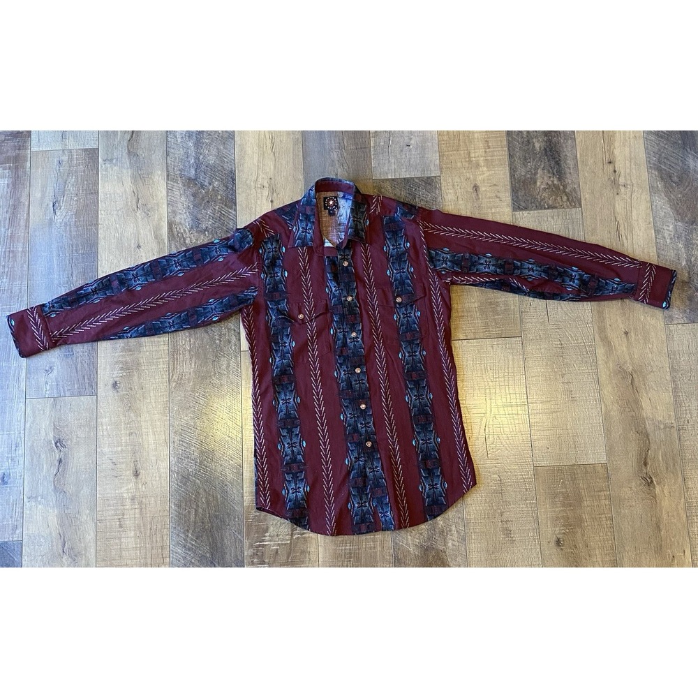 Vintage Panhandle Slim Western Wear Long Sleeve Button Up Shirt Mens Red vtg